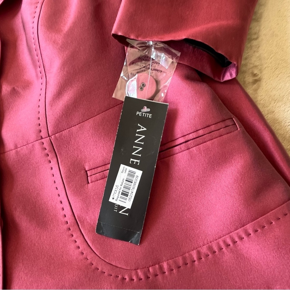 Anne Klein Suit Tea Rose Blazer Skirt Set Top Stitch Covered Buttons Size 8P - Picture 6 of 16